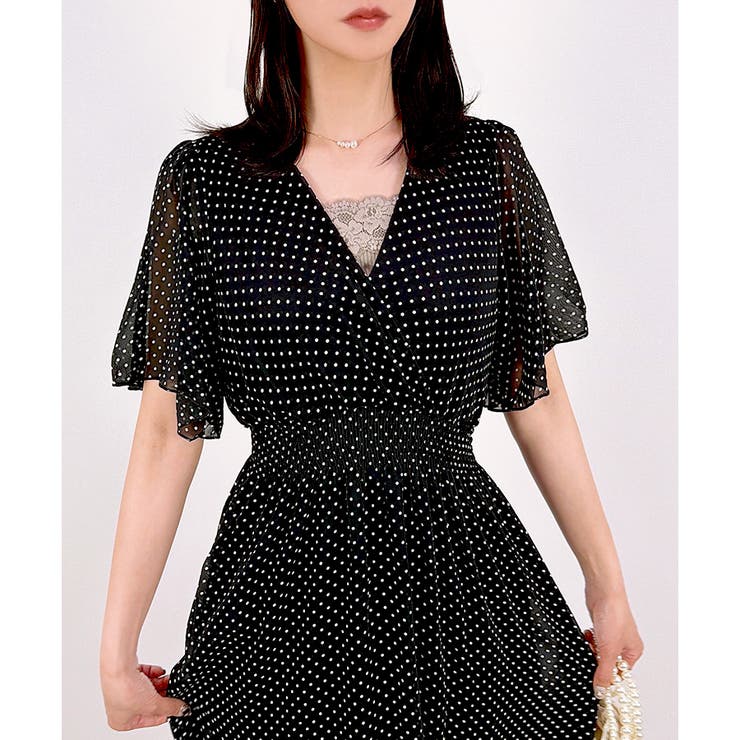 【2026SS新作】ドットカシュクールフレアスリーブワンピ | CLOTHY | 詳細画像3 