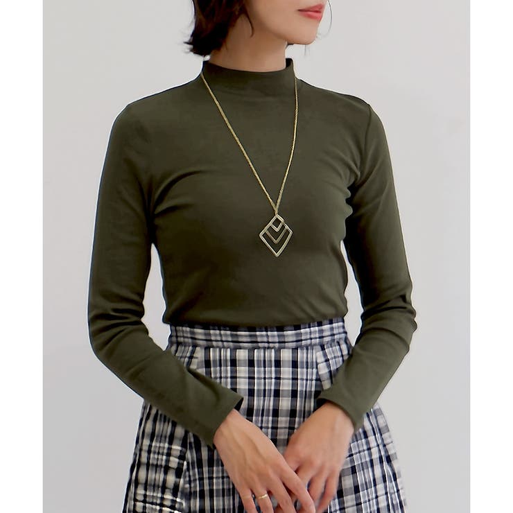カーキ | 【コットン100％】長袖プチハイネックTシャツ | CLOTHY