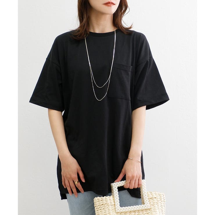 ブラック | 【TC天竺】男女兼用ポケ付ビッグTシャツ オーバーサイズ 半袖 ユニセックス | CLOTHY