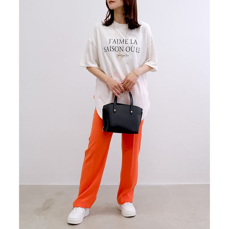 tシャツ 「洗える」コットンプレーティング天竺カーブスリーブカットソー レディース TC天竺】シンプルロゴ裾カーブTシャツ[品番：LOSW0008883