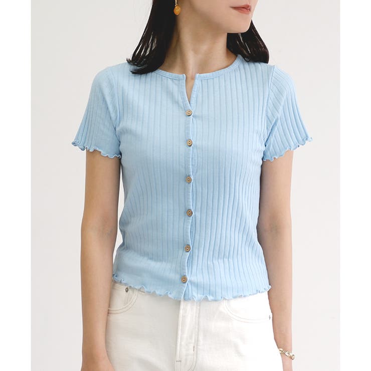 サックス | 【ワイドリブ】2WAYボタンカーデ 2WAYTシャツ | CLOTHY