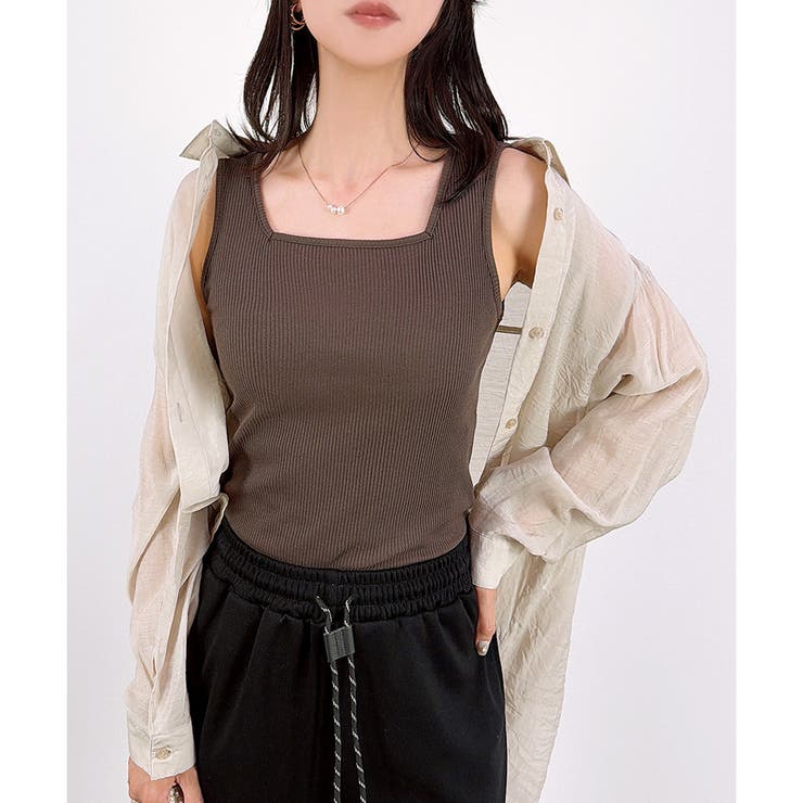 ダークブラウン | 【テレコ】2WAYリブタンクトップ | CLOTHY