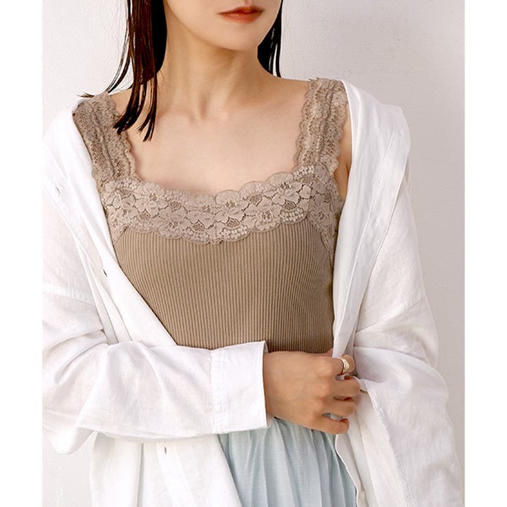 モカ(Vカット) | 【テレコ】ブラ紐が隠れるレースタンクトップ ブラ紐隠し レースキャミソール | CLOTHY