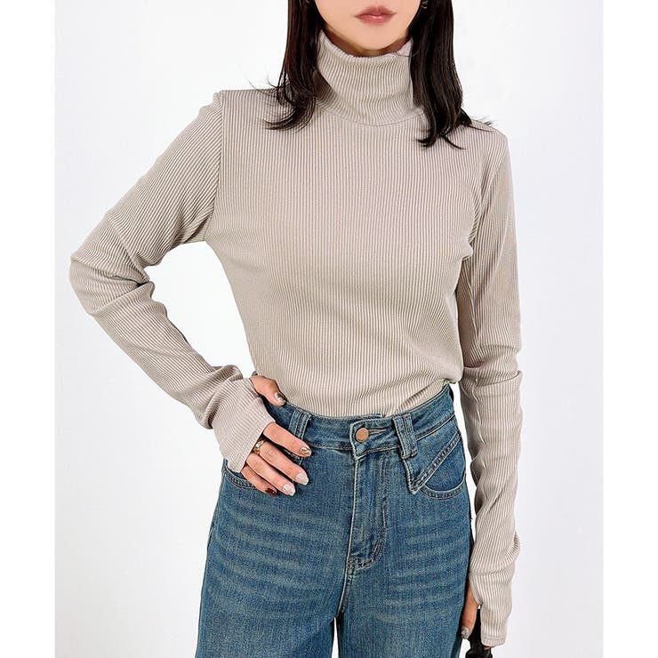 【2025AW新作】テレコ長袖サムホール付きタートルネックTシャツ | CLOTHY | 詳細画像44 