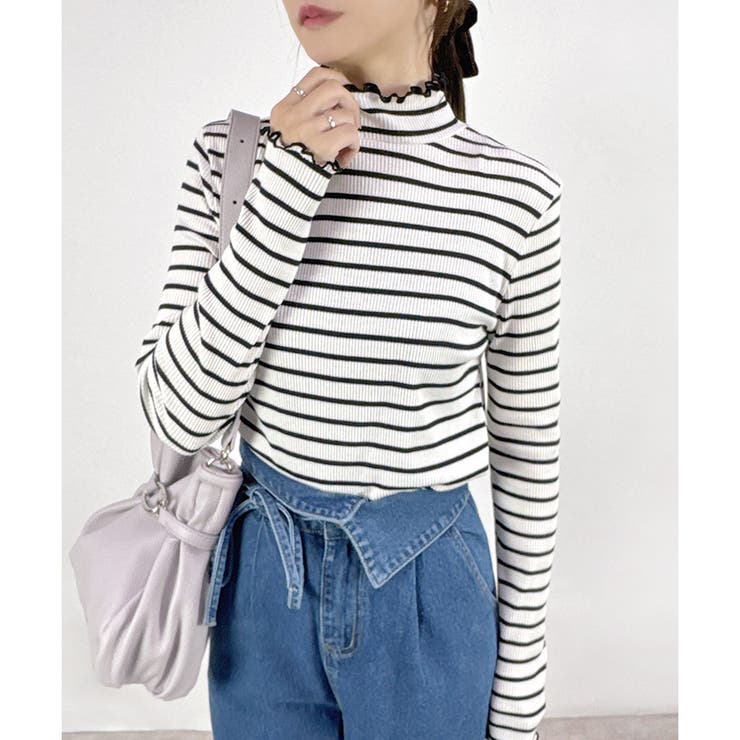 ボーダー | 【2025AW新作】テレコ配色メロウハイネックリブロンT | CLOTHY