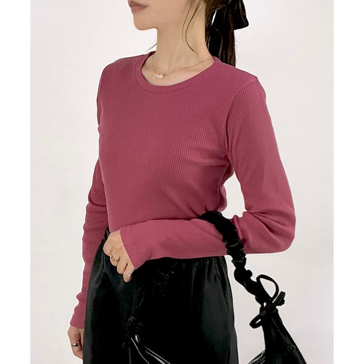 ローズ(クルーネック) | 【2025AW新作】ネックが選べる長袖ベーシックリブTシャツ | CLOTHY