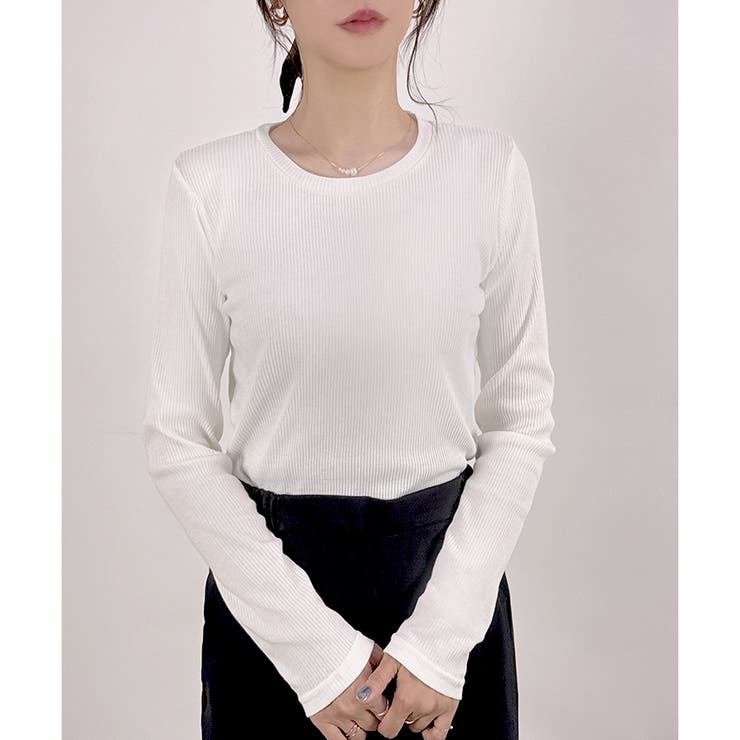 オフホワイト(クルーネック) | 【2025AW新作】ネックが選べる長袖ベーシックリブTシャツ | CLOTHY