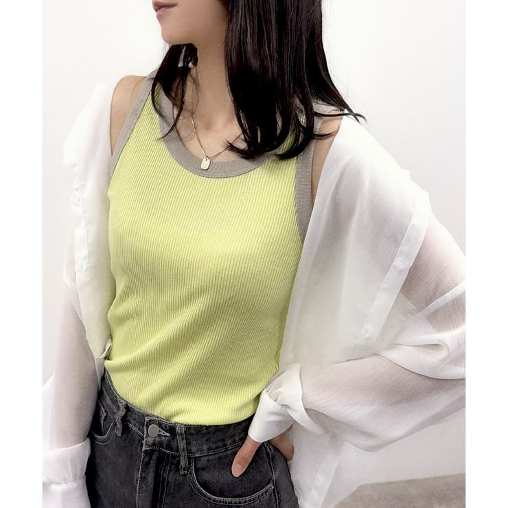 グリーン | 【2026SS新作】テレコバイカラータンクトップ | CLOTHY