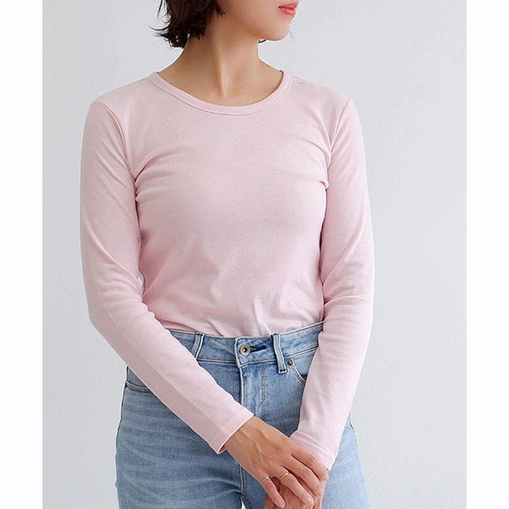 ピンク | 【スムース】長袖クルーネックTシャツ | CLOTHY