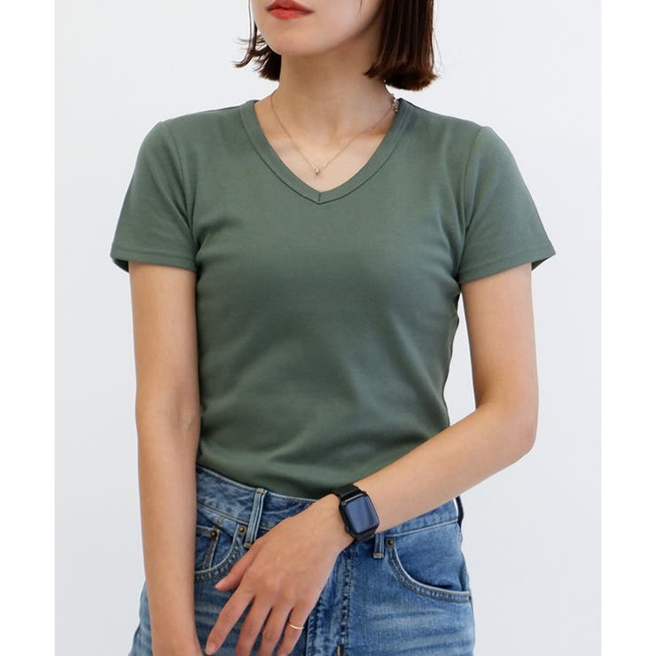 和歌山編み コットンスムースVネックTシャツ GU公式 | コットンスムースVネックT(半袖)+E