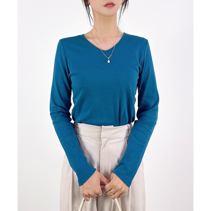 ブルー(NEW) | 【コットン100％】長袖VネックTシャツ | CLOTHY