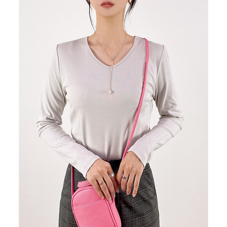 グレージュ(NEW) | 【コットン100％】長袖VネックTシャツ | CLOTHY