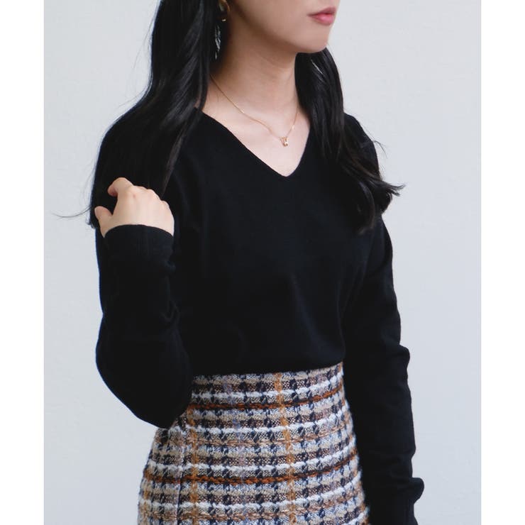 ブラック | 【もちもちニット】Vネックニット | CLOTHY