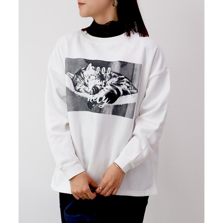 スウェット】裏起毛モノトーン転写トレーナー[品番：LOSW0008841