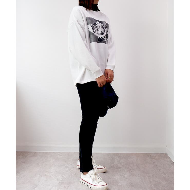 スウェット】裏起毛モノトーン転写トレーナー[品番：LOSW0008841