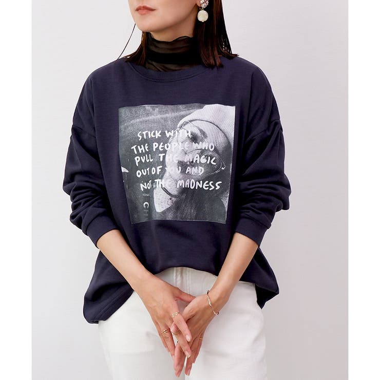 スウェット】裏起毛モノトーン転写トレーナー[品番：LOSW0008841