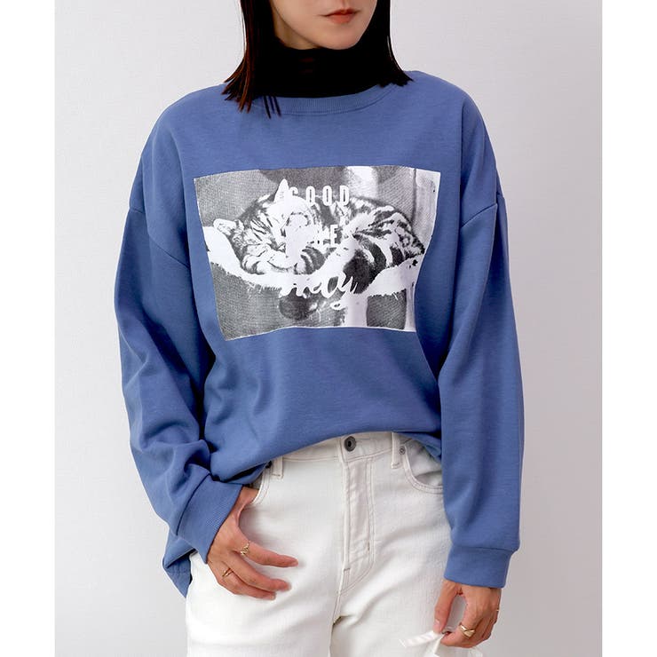 スウェット】裏起毛モノトーン転写トレーナー[品番：LOSW0008841