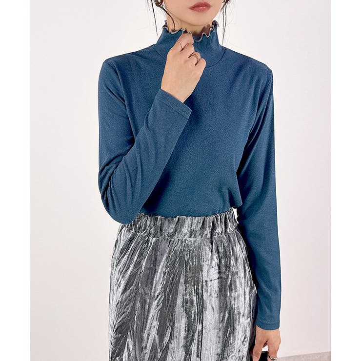 ブルー×グレー(配色) | 【2025AW新作】やみつきタッチ極暖起毛ハイネックインナー | CLOTHY