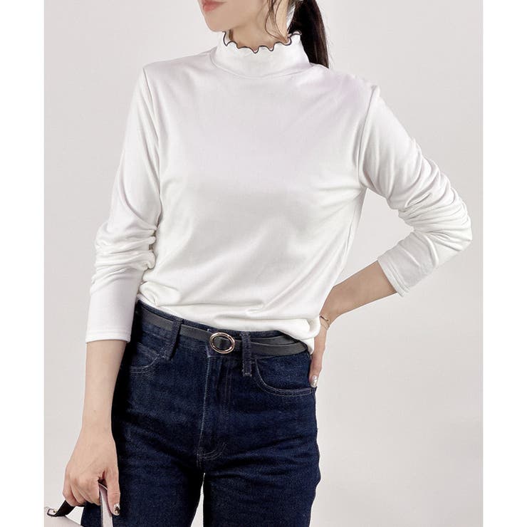 オフホワイト×Dチャコール(配色) | 【2025AW新作】やみつきタッチ極暖起毛ハイネックインナー | CLOTHY