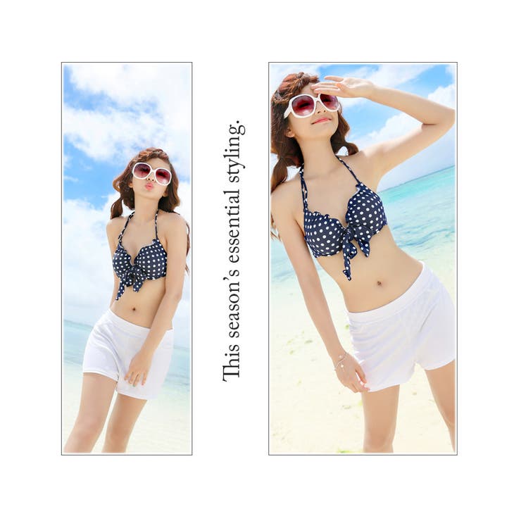 超特価SALE開催！ 水着 4点セット スタイル ショートパンツ付き タンキニ ドット柄 水着・ラッシュガード