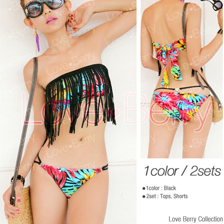 水着 レディース セクシー黒フリンジ付き花柄バンドゥビキニ2点セット 品番 Zi Love Berry ラブベリー のレディースファッション通販 Shoplist ショップリスト