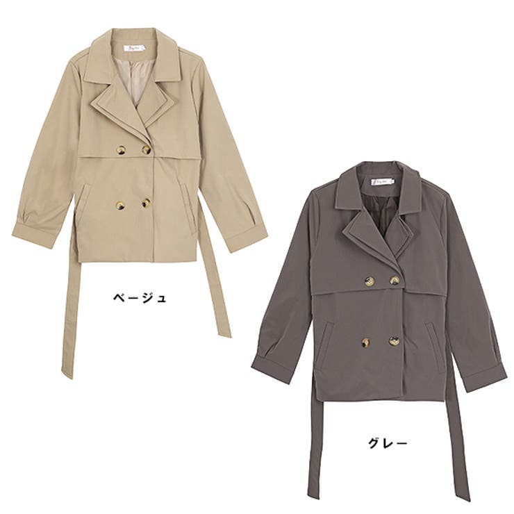 SET]トレンチショートジャケット+レース切替エンボスデザイン