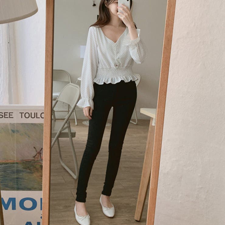 ドット柄ペプラムトップス トップス レディース[品番：ZI000003318