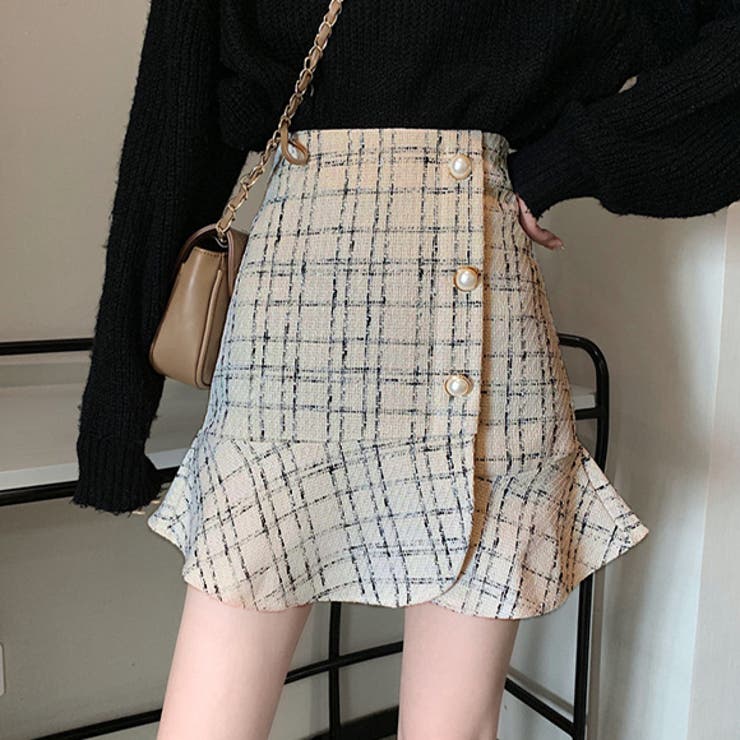 ベージュ | ハイウエストパールボタンミニスカート ミニスカート ミニスカ | IRADOWL