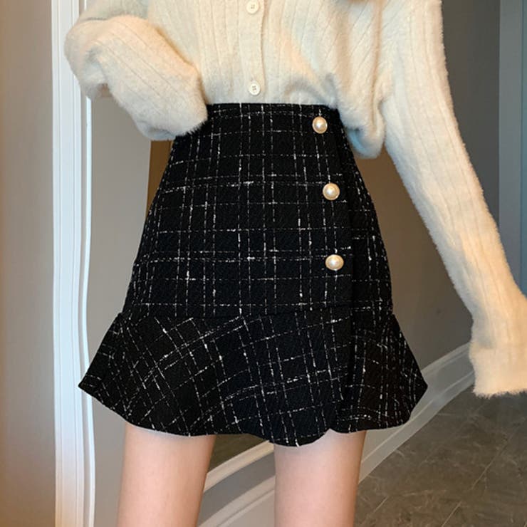 ブラック | ハイウエストパールボタンミニスカート ミニスカート ミニスカ | IRADOWL