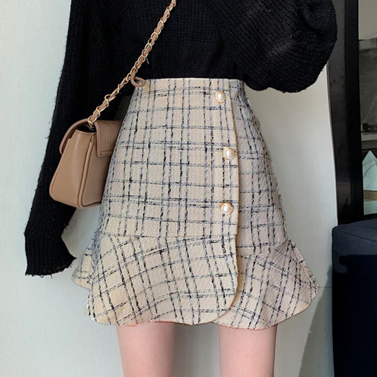 ハイウエストパールボタンミニスカート ミニスカート ミニスカ | IRADOWL | 詳細画像2 