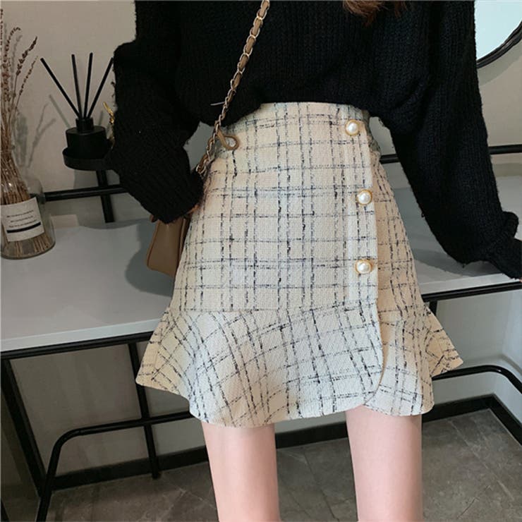 ハイウエストパールボタンミニスカート ミニスカート ミニスカ | IRADOWL | 詳細画像3 