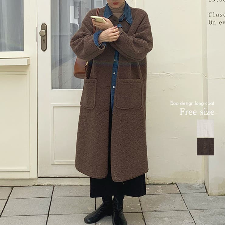 ボアデザインロングコート アウター ロングコート[品番：ZI000003583