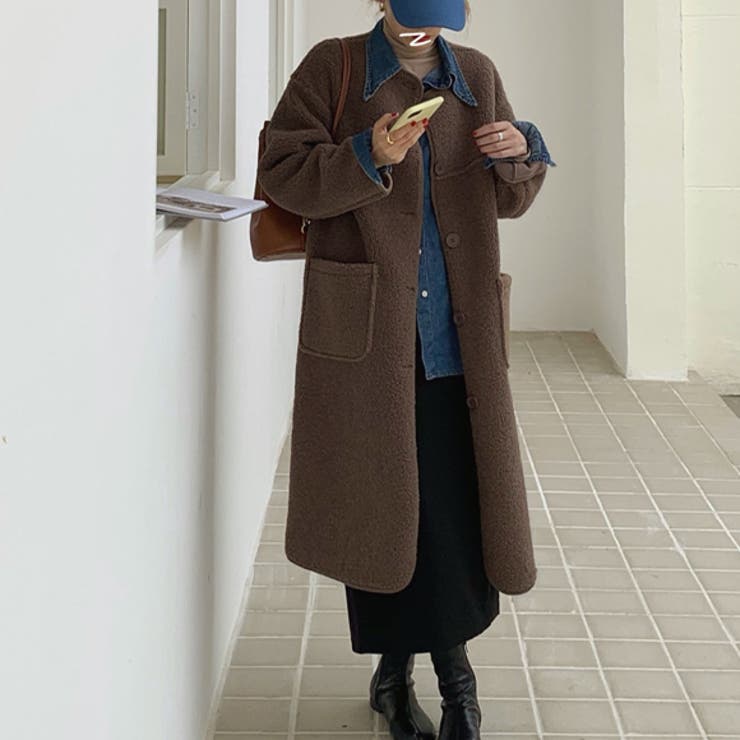 ボアデザインロングコート アウター ロングコート[品番：ZI000003583