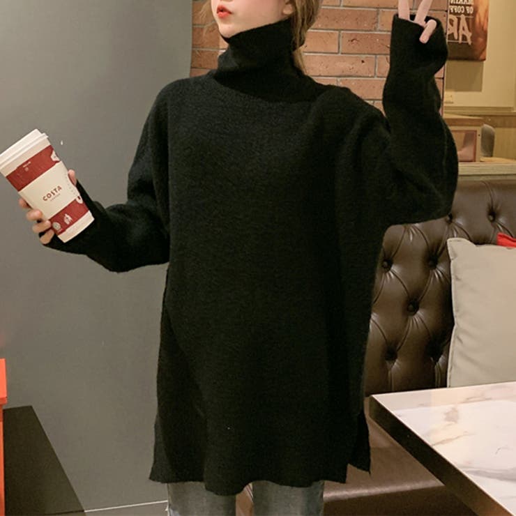 L'Appartement MILA タートルネックボリュームニット ブラック ボリュームタートルネックニット LON24a037-ファッション通販サイト