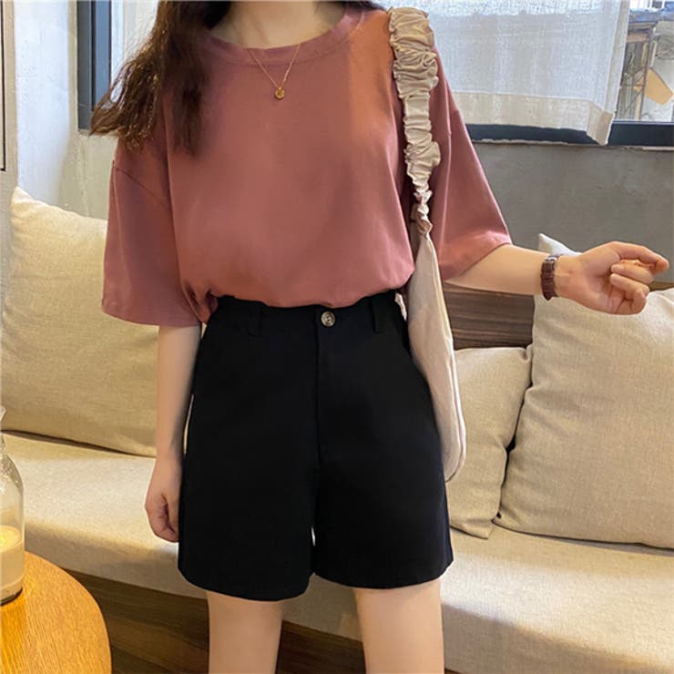 ポケット付きハイウエストショートパンツ ボトムス ホットパンツ[品番