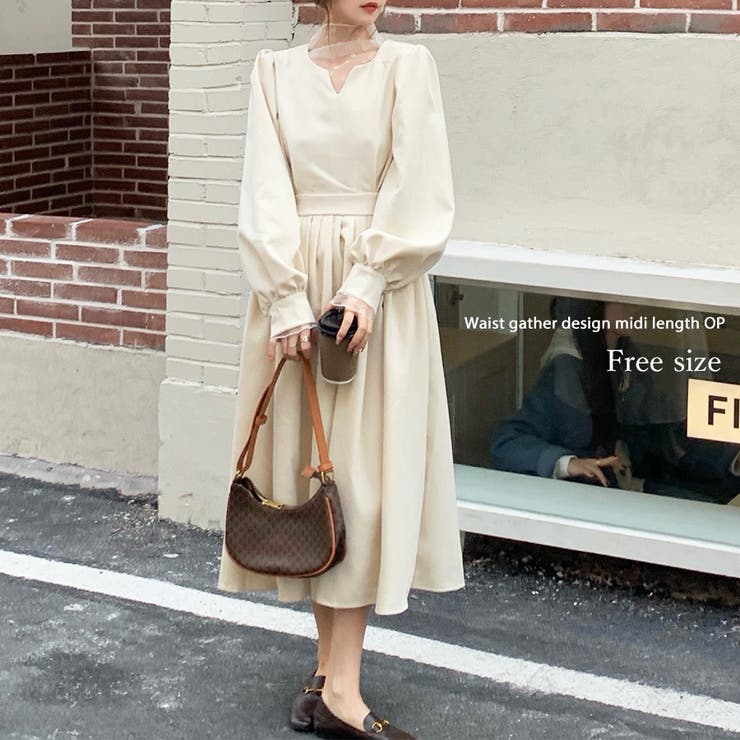 キーネックミディ丈ワンピース ウエストギャザー パフスリーブ 品番 Zi Love Berry ラブベリー のレディースファッション通販 Shoplist ショップリスト