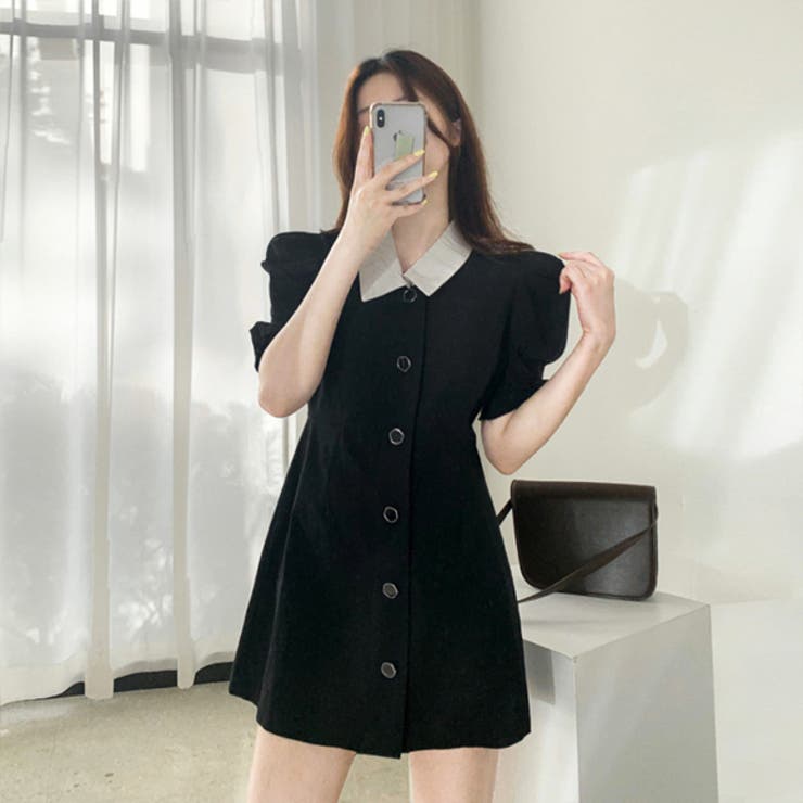 【美品】ELLIE ボタンミニワンピース Black ワンピース ワンピ ミニ丈[品番：ZI000008615]｜IRADOWL（アイラドール