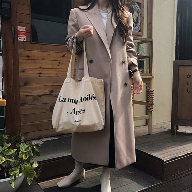 アイボリー キャンバス トートバッグ 赤ストラップ ロゴ キャンバス トートバッグ 2way[品番：II000007159