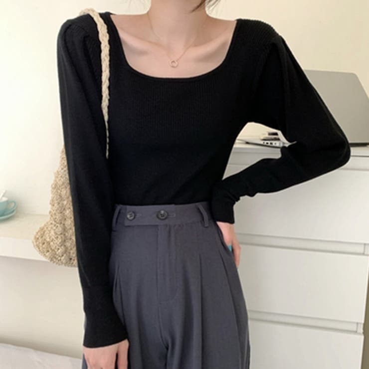 ブラック | トップス スクエアネック タイト | IRADOWL