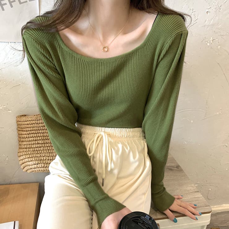 グリーン | トップス スクエアネック タイト | IRADOWL