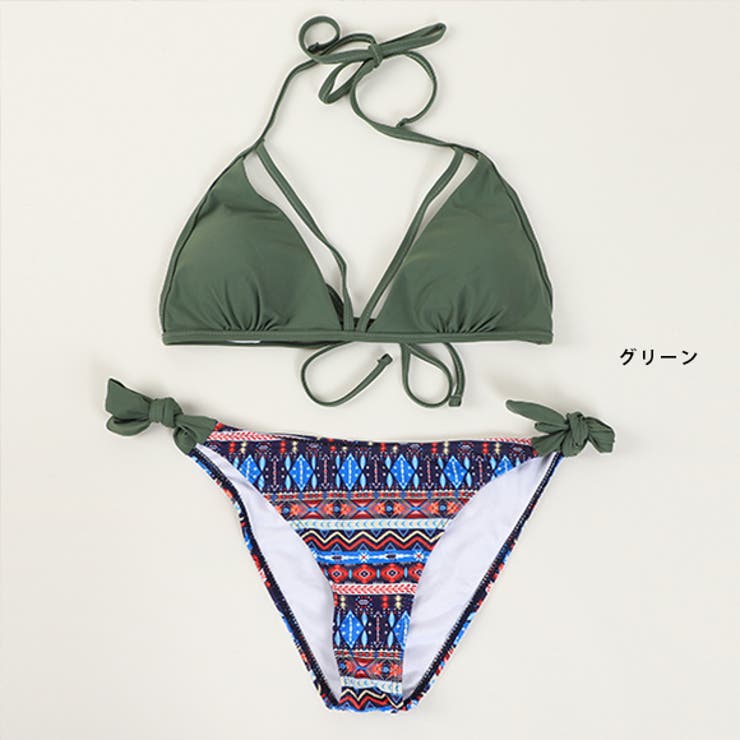 新品 未使用 三愛 水着 ビキニ エスニック系 水色 ペイズリー柄