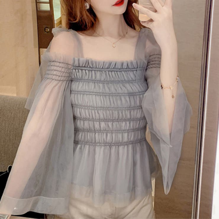 シフォンオフショルダートップス トップス シフォン オフショルダー[品番：ZI000009323]｜IRADOWL