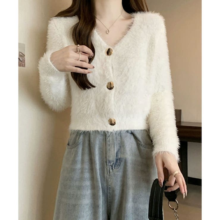 美品　DRESSLAVE ニット　トップス　カーディガン　毛　シャギー　人気 セール☆2990円→1990円 ふんわりシャギーニットカーディガン