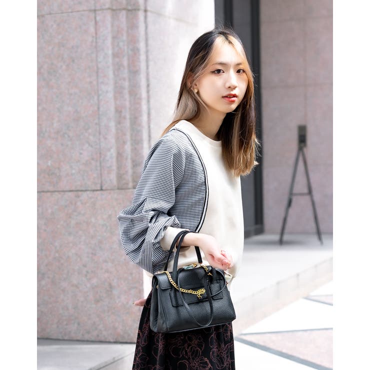 袖ボリューム／チェックドッキングトップス | Frenchic | 詳細画像3 