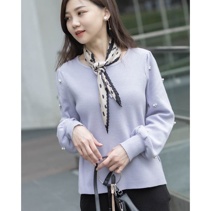 ラベンダー | 袖パールボリュームニット | Frenchic