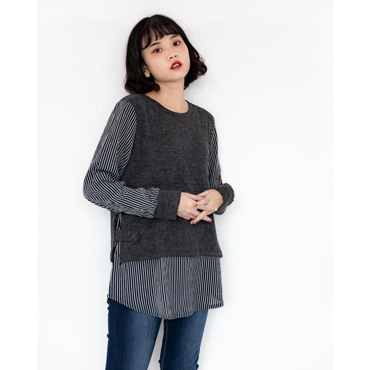 ストライプ柄アンサンブルトップス レーディス 長袖 | Frenchic | 詳細画像3 