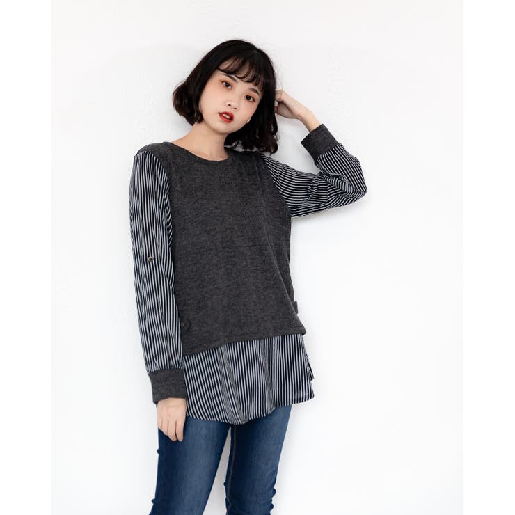 ストライプ柄アンサンブルトップス レーディス 長袖 | Frenchic | 詳細画像4 