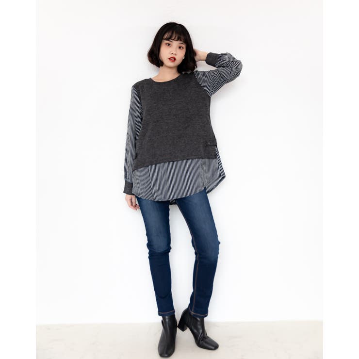 ストライプ柄アンサンブルトップス レーディス 長袖 | Frenchic | 詳細画像5 