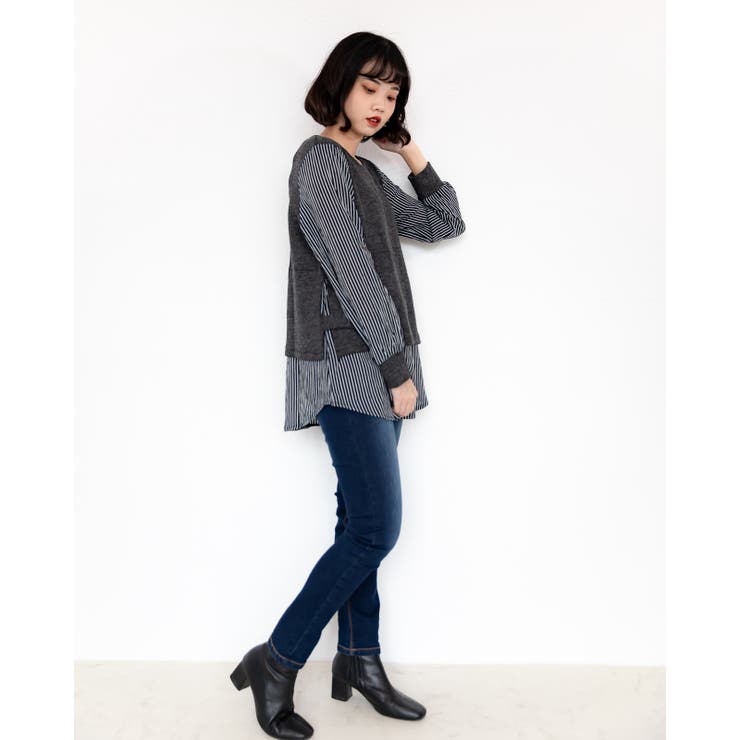 ストライプ柄アンサンブルトップス レーディス 長袖 | Frenchic | 詳細画像6 