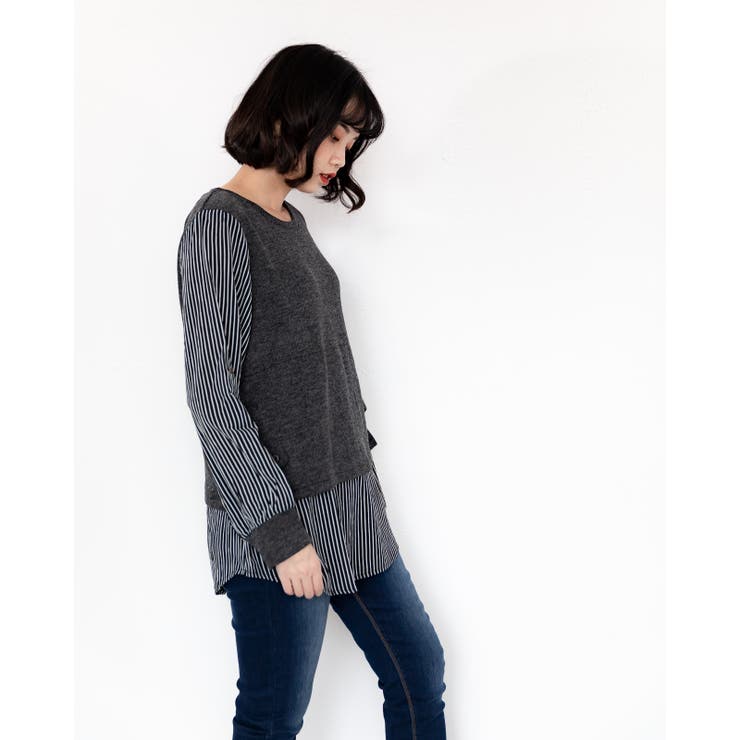 ストライプ柄アンサンブルトップス レーディス 長袖 | Frenchic | 詳細画像7 